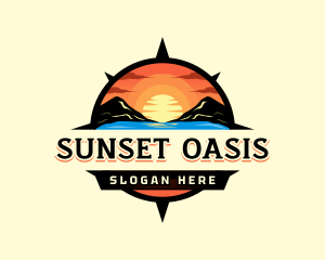 Compass Mountain Sunset logo design