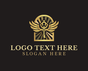 Angel - Crown Wing Key logo design