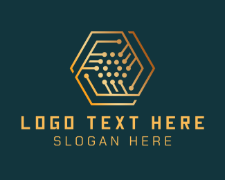 Gold Hexagon Electronics Logo Maker
