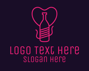 Valentines - Pink Heart Bottle Liquor logo design