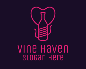 Pink Heart Bottle Liquor logo design