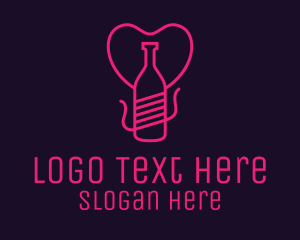 Bar - Pink Heart Bottle Liquor logo design