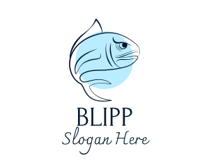 Blue Fish Line Art Logo