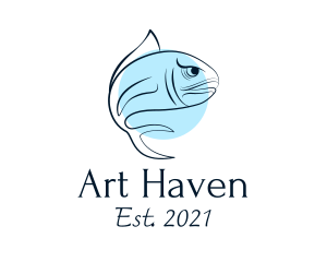 Blue Fish Line Art logo design