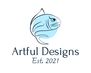 Blue Fish Line Art logo design