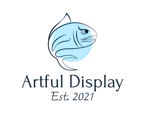 Blue Fish Line Art logo design