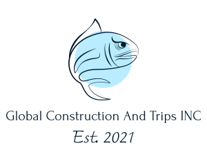 Marine - Blue Fish Line Art logo design