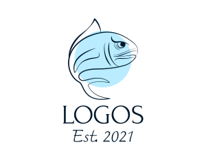 Aquarium Fish - Blue Fish Line Art logo design