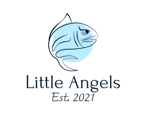 Aquatic - Blue Fish Line Art logo design