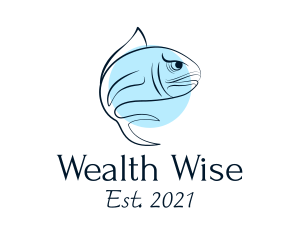 Fisherman - Blue Fish Line Art logo design