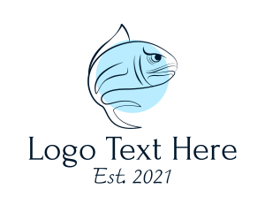 Seafood Restaurant - Blue Fish Line Art logo design