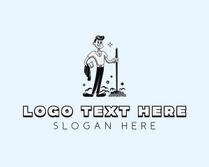 Clean - Wash Mop Cleaning Janitorial logo design