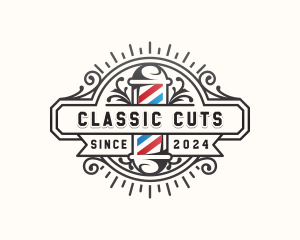 Barbershop Pole Haircut logo design