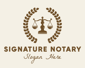 Notary - Justice Scale Laurel Leaf logo design