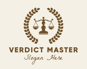 Judge - Justice Scale Laurel Leaf logo design