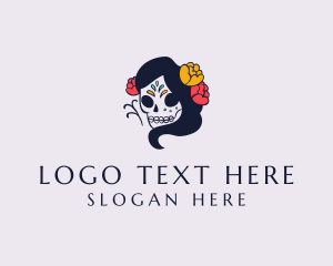 Dia De Los Muertos - Decorative Lady Skull logo design