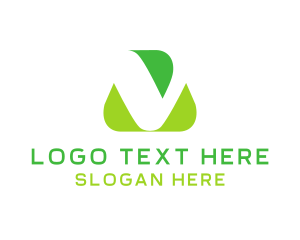 Green Leaf - Organic Letter V logo design