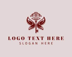 High End - Red Key Butterfly logo design