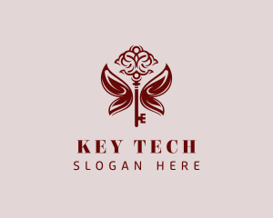 Red Key Butterfly logo design