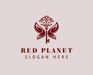 Red Key Butterfly logo design