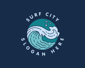 Surfing Waves Beach logo design