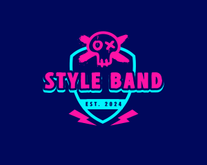 Neon Thunder Skull logo design