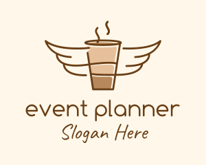 Hot Coffee - Coffee Cup Wings logo design