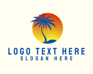 Silhouette - Tropical Sunrise Tree logo design