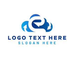 Upload - Data Cloud Letter E logo design