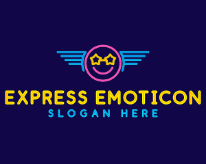 Emoticon - Neon Smile Wings logo design