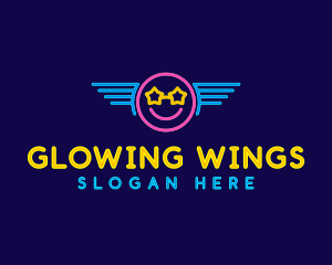 Neon Smile Wings logo design