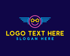 Emoji - Neon Smile Wings logo design