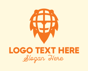 Lion - Abstract Orange Lion Globe logo design