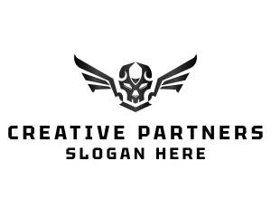 Modern Skull Wings logo design