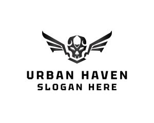 Modern Skull Wings logo design