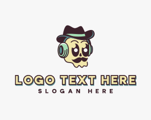 Mustache Fedora Skull logo design