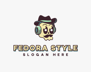 Mustache Fedora Skull logo design