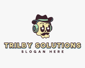 Trilby - Mustache Fedora Skull logo design