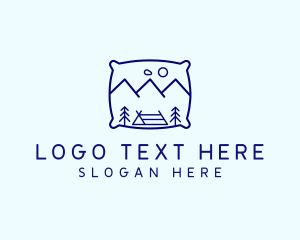 Glamping - Bed Pillow Mountain Camp logo design