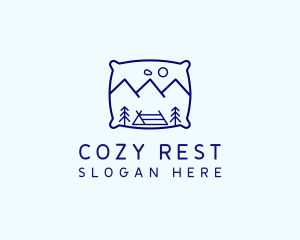 Bed Pillow Mountain Camp logo design