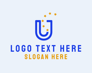 Blue Letter U & Stars logo design