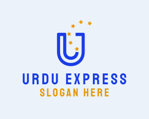 Blue Letter U & Stars logo design