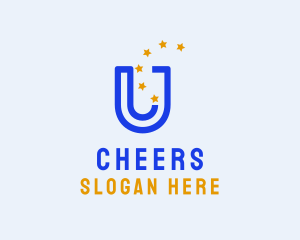 Blue Letter U & Stars logo design