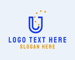 Global - Blue Letter U & Stars logo design