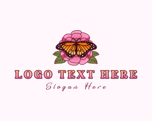 Camellia Flower - Monarch Butterfly Camellia Flower logo design