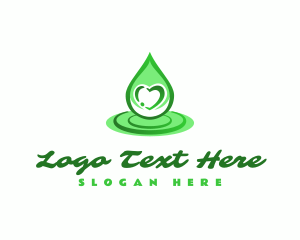 Oil - Green Heart Droplet logo design