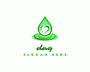 Natural - Green Heart Droplet logo design