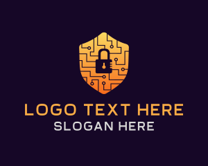 Cyber - Circuit Padlock Shield logo design