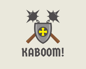 Barbarian - Medieval Shield Flail logo design