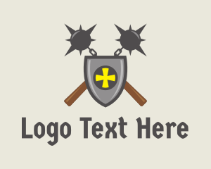 Cross - Medieval Shield Flail logo design